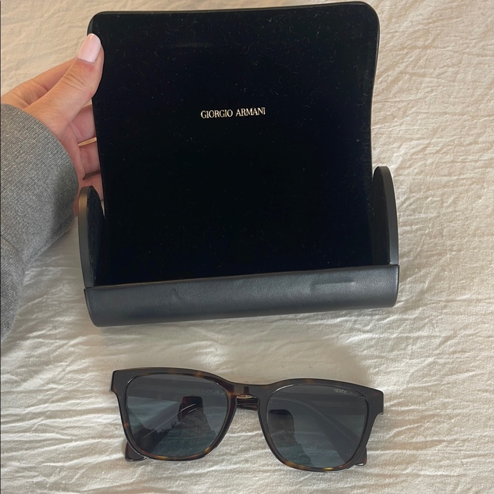 Giorgio Armani Tortoise Frame Sunglasses with Blue Lenses